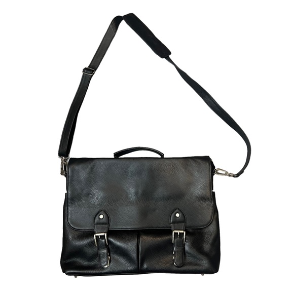 Beckett Simonon Bags Becket Simonon Black Pebbled Leather Messenger Laptop Bag With